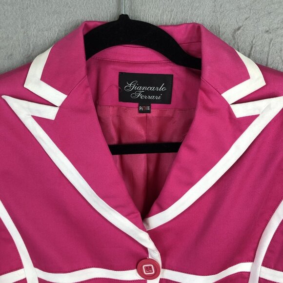 Vintage Giancarlo Ferrari Jacket Womens 4P Petite Hot Pink White Trim Preppy NEW - Picture 4 of 16